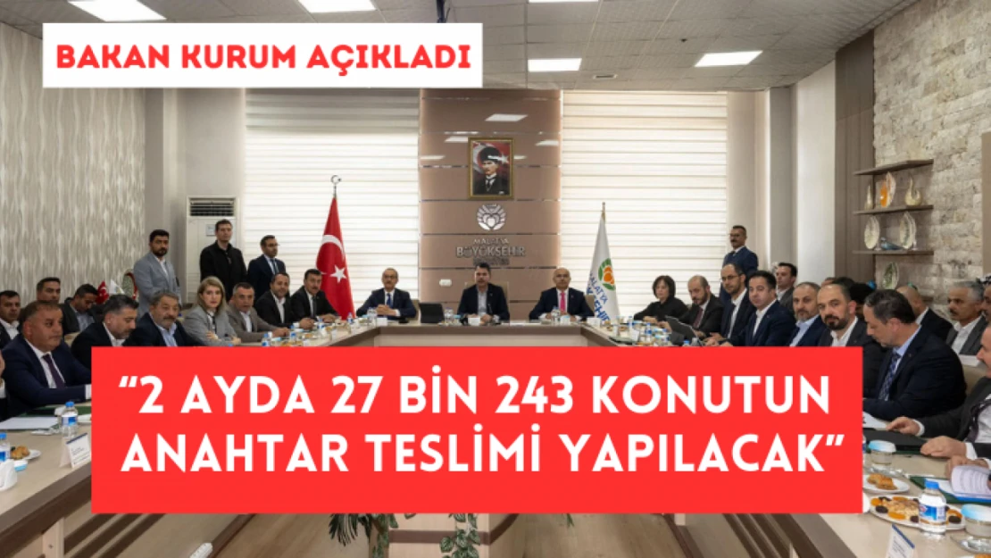 Bakan Kurum: 2 ayda 27 bin 243 konutun anahtar teslimi yapılacak