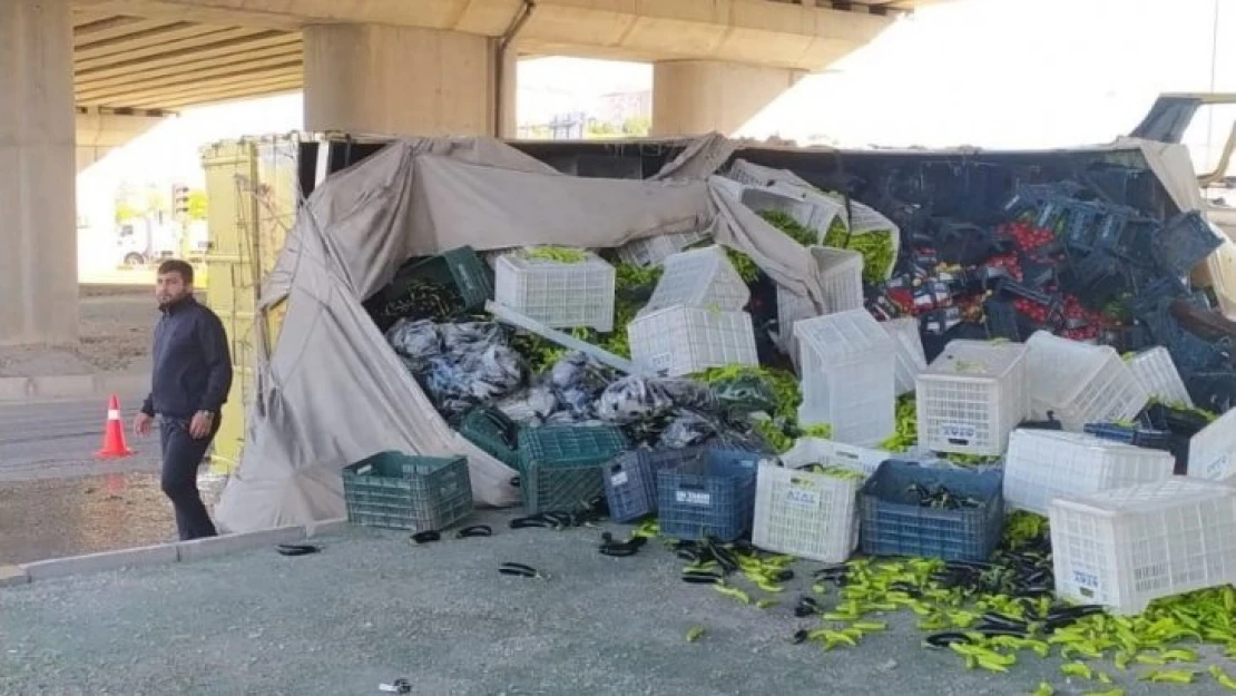 Elazığ'da sebze yüklü kamyon devrildi: 3 yaralı