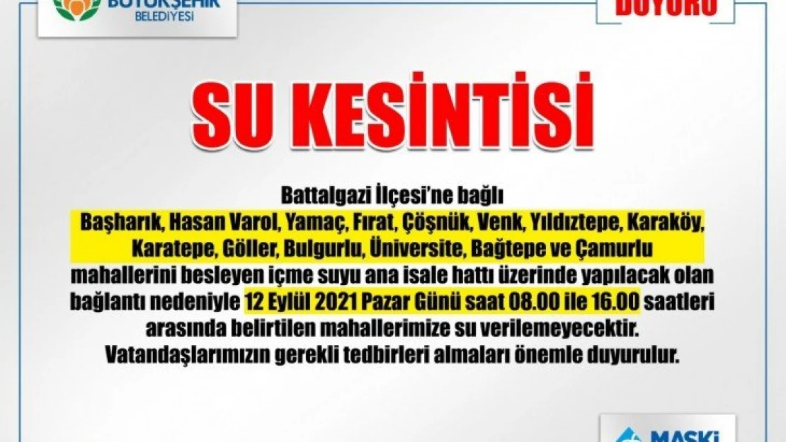 Malatya'da su kesintileri uygulanacak