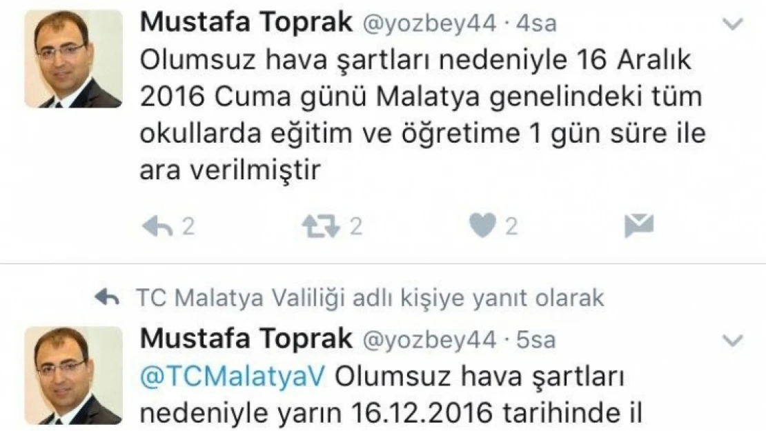 Vali adına sahte 'Okullar Tatil' tweeti!