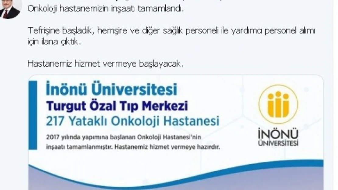 Malatya Onkoloji Hastanesinin yapımı tamamlandı