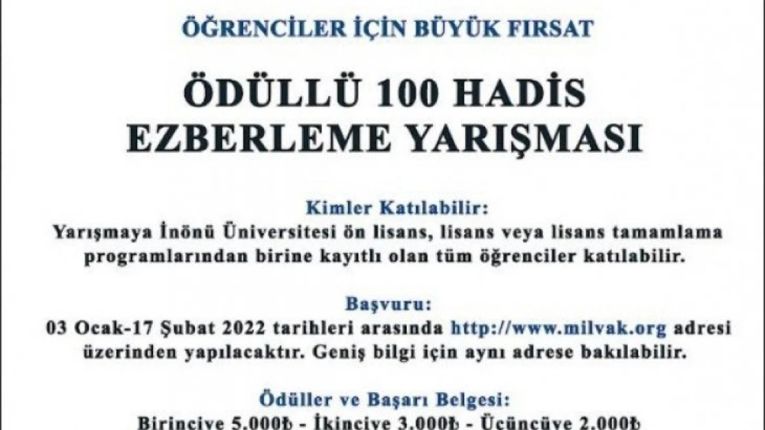 Ödüllü hadis ezberleme yarışması