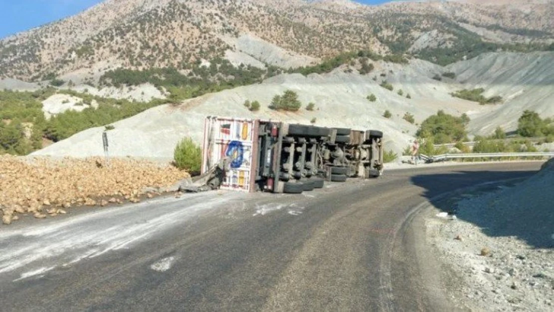 Şeker pancarı yüklü Tır devrildi