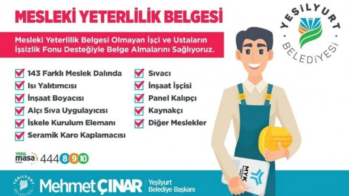 Yeşilyurt Belediyesi, 143 meslek çalışanına 'mesleki yeterlilik belgesi' kazandırıyor