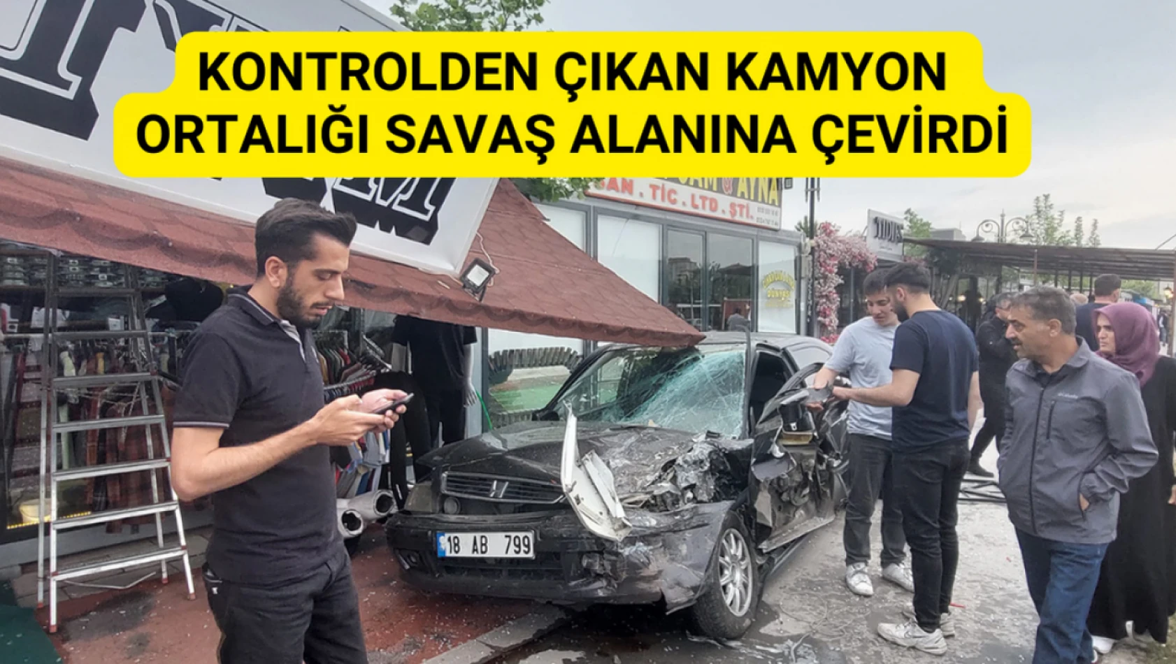 Kontrolden çıkan kamyon ortalığı savaş alanına çevirdi