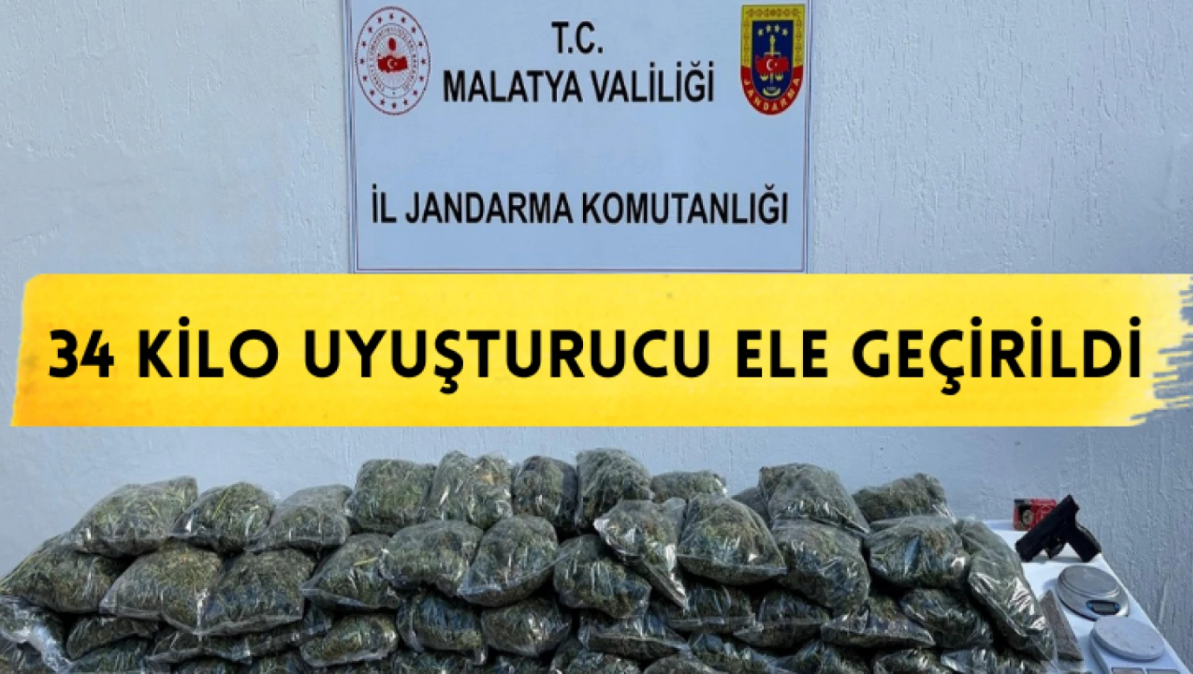 Malatya'da 34 kilogram uyuşturucu ele geçirildi