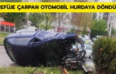 Refüje çarpan otomobil hurdaya döndü