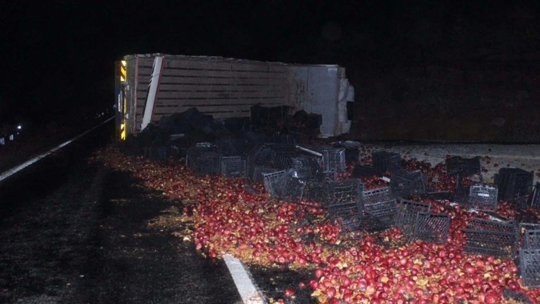 Elma yüklü kamyon devrildi: 1 yaralı
