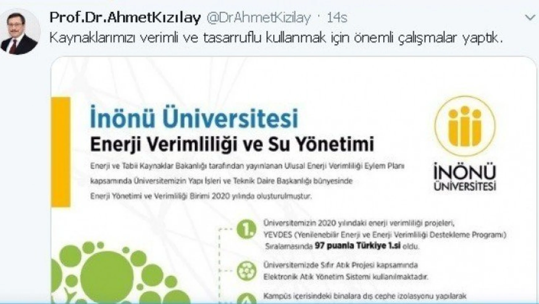 İnönü Üniversitesi enerji verimliliğinde Türkiye 1'ncisi