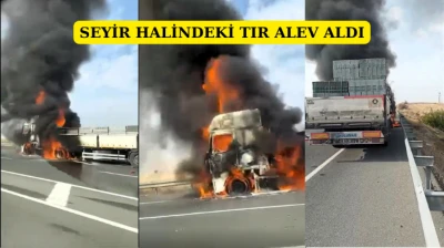 Seyir halindeki tır alev aldı