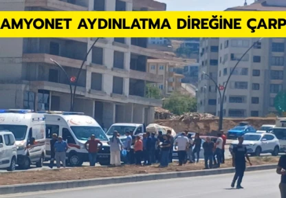 Kamyonet aydınlatma direğine çarptı