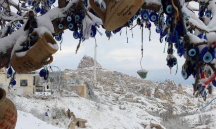 Kapadokya'dan muhteşem kar manzaraları