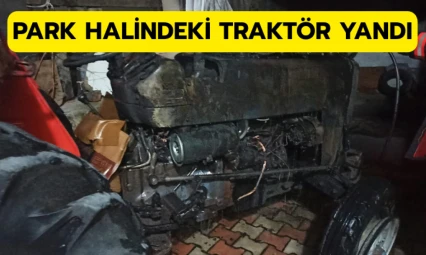 Park halindeki traktör yandı