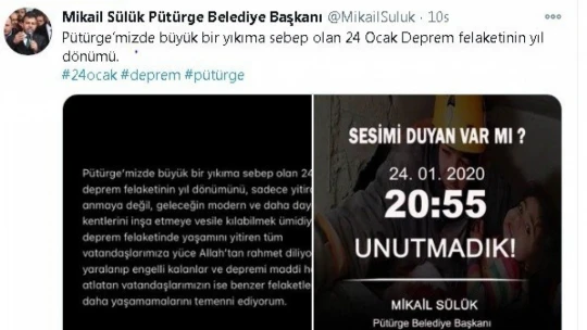 Başkan Sülük'ten 'unutmadık' mesajı