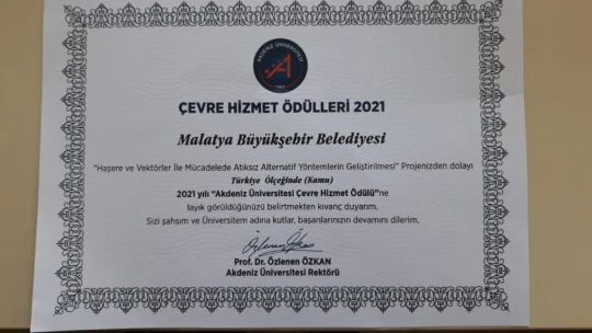 Malatya Büyükşehir Belediyesine çevre ödülü