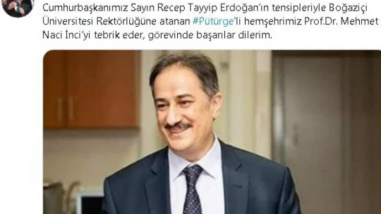 Pütürge'den Boğaziçi Üniversitesi Rektörlüğüne