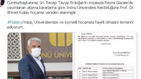 Rektör Kızılay'ın tekrar atanmasına başkanlardan tebrik
