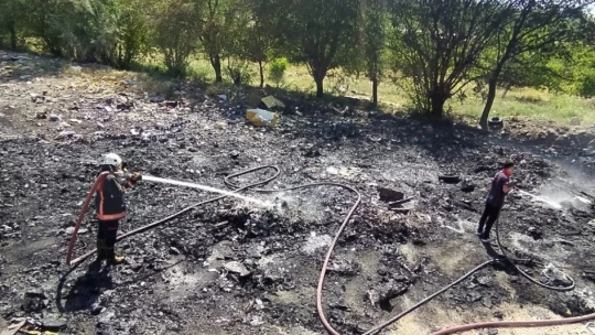 Yangın, kayısı bahçesine sıçramadan söndürüldü