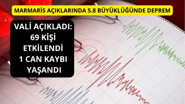 Marmaris açıklarında 5,8 büyüklüğünde deprem: 69 kişi etkilendi, bir can kaybı
