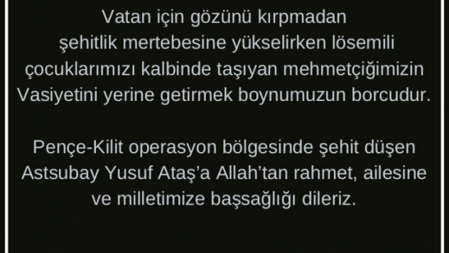 Şehidin vasiyeti üzerine LÖSEV'den açıklama, ' Mehmetçiğimizin vasiyetini yerine getirmek boynumuzun borcudur'