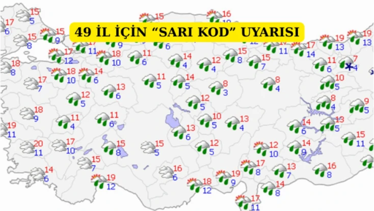 49 il için Sarı Kod uyarısı