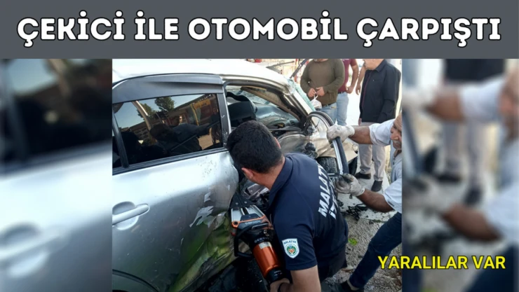 Çekici ile otomobil çarpıştı