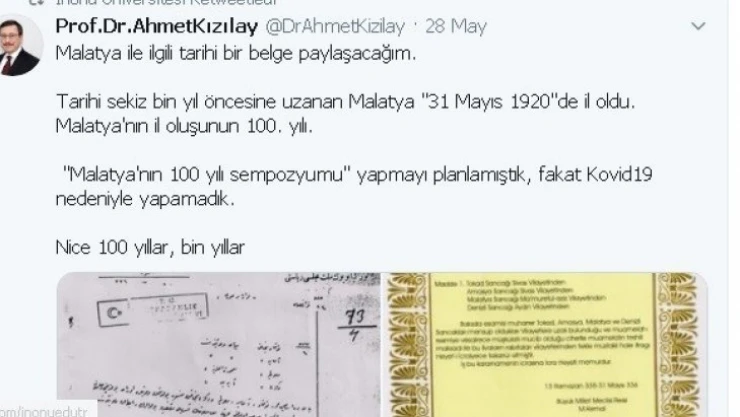 Malatya'nın il oluşunun 100. Yılı kutlamalarına korona engeli