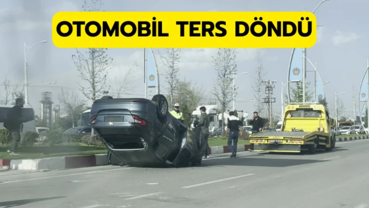 Otomobil ters döndü