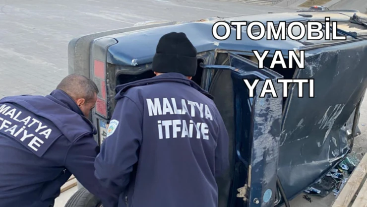 Otomobil yan yattı